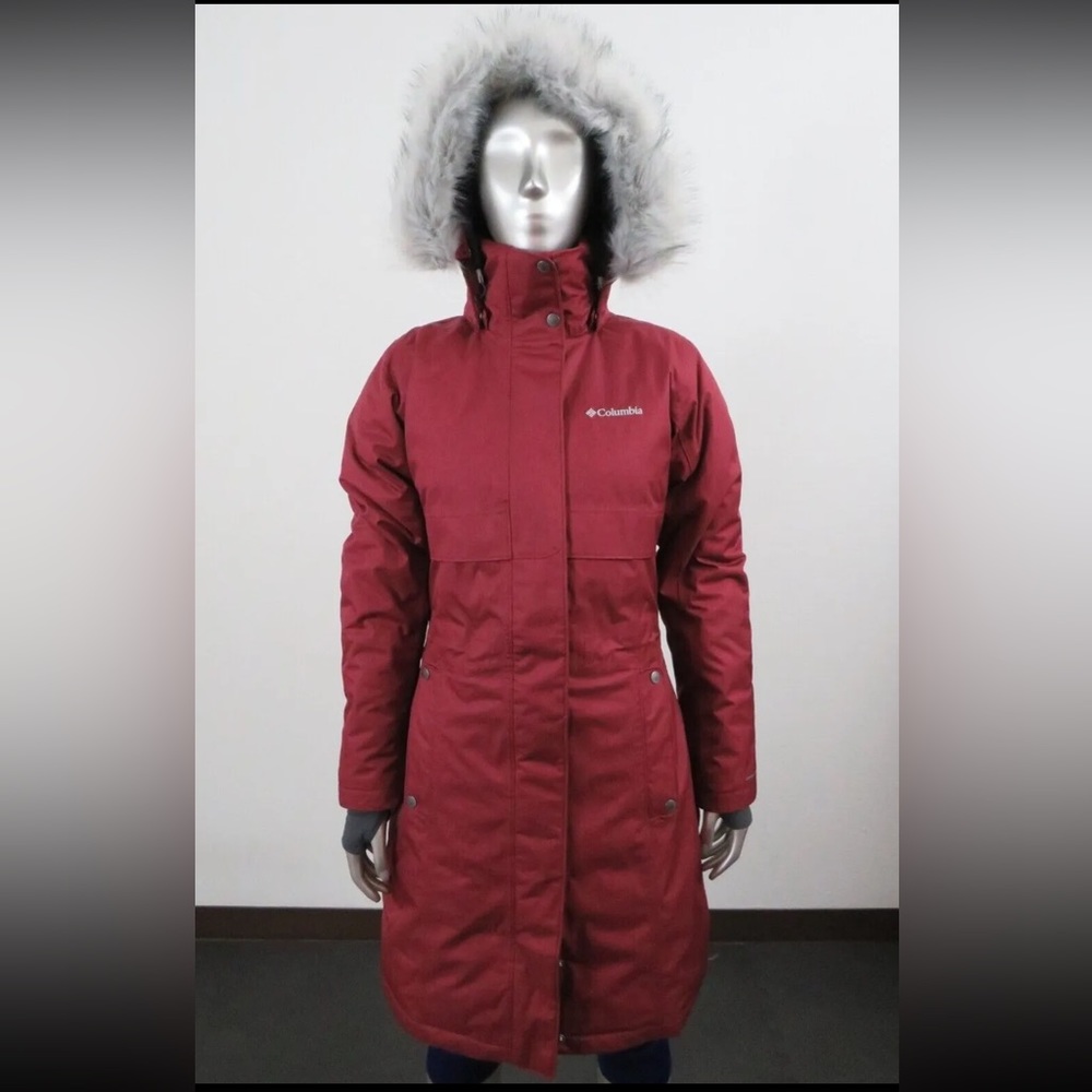 Womens S Columbia Apres Arson II Long Down Insulated Warm Hooded Jacket - Red